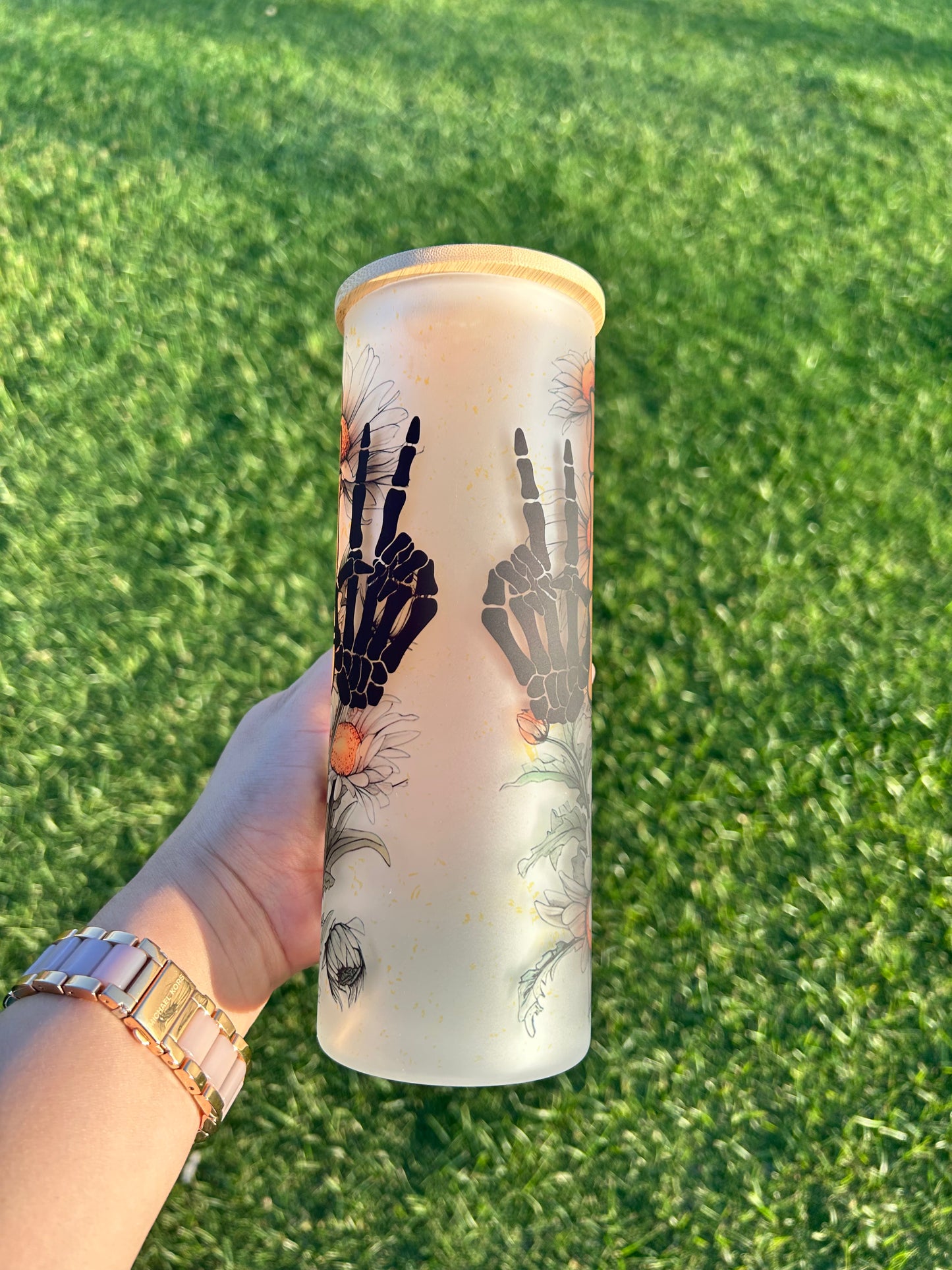 25oz Floral HAVE THE DAY YOU DESERVE Frosted Cold glass cup