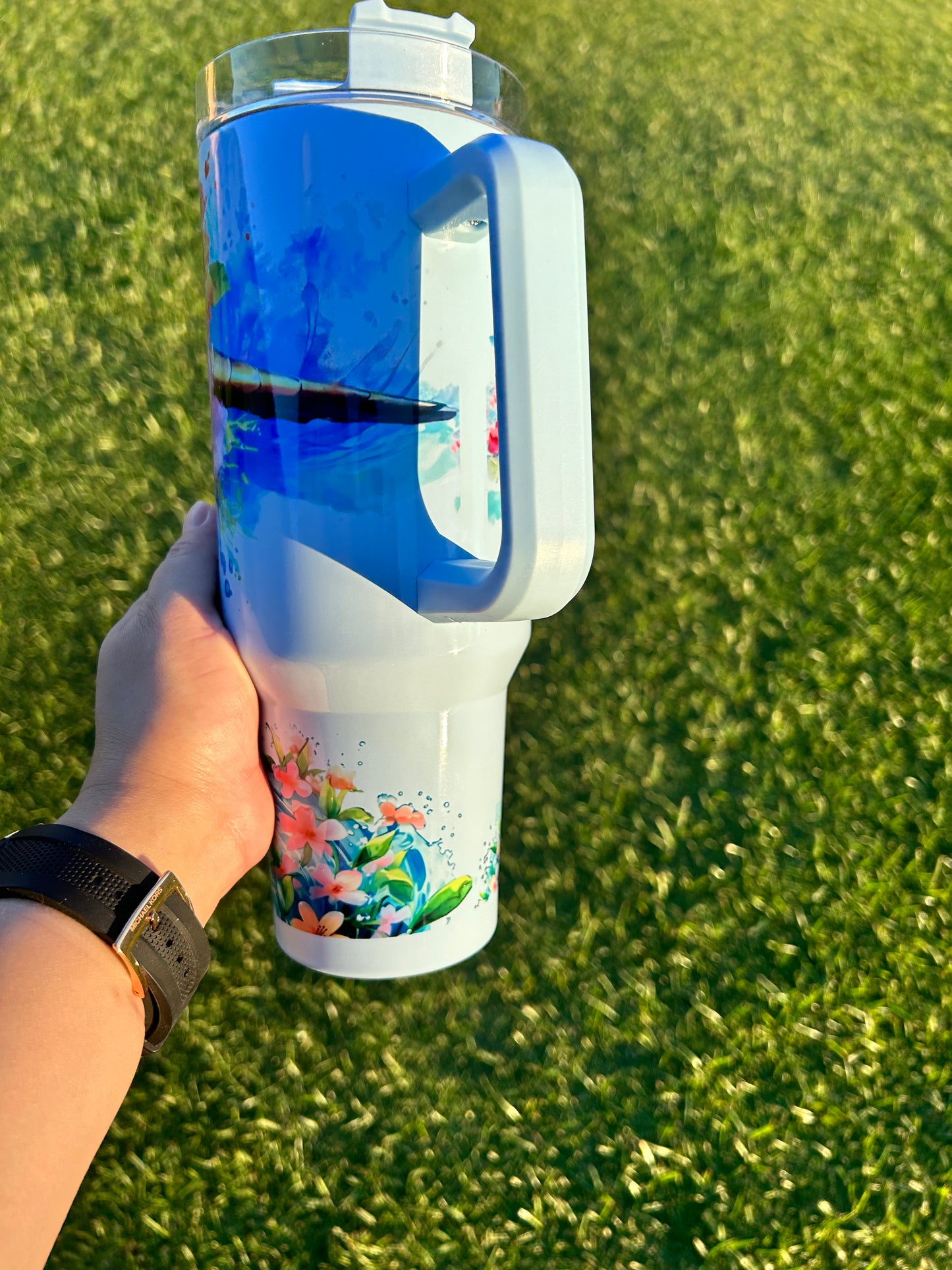 Sea Turtle Floral 40oz Travel Tumbler Handle