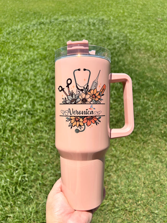 Nurse Wild Flowers Personalized Stethoscope 40oz Tumbler
