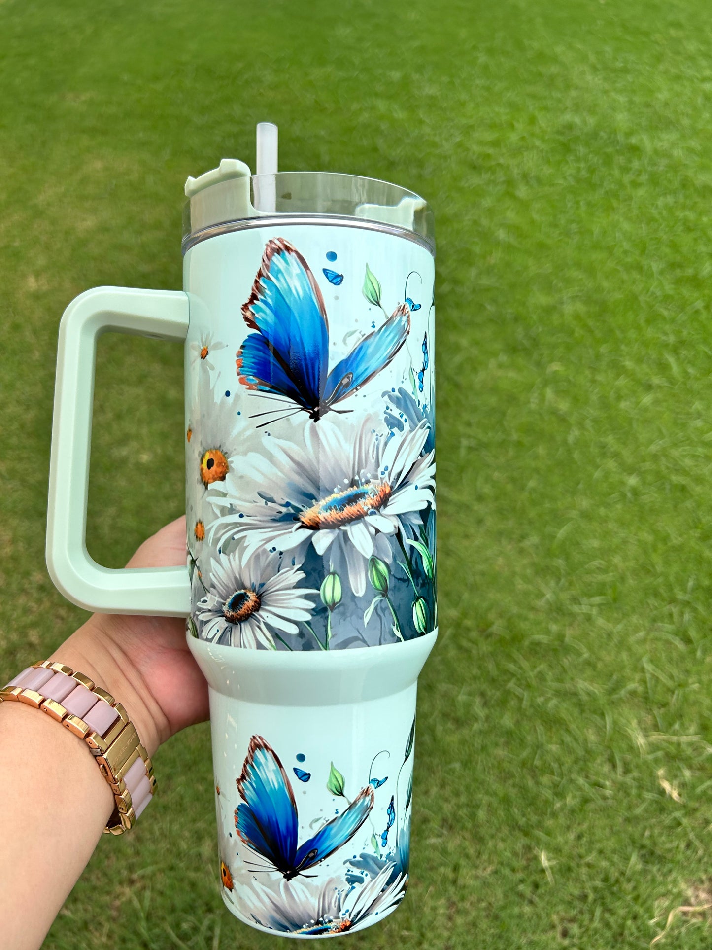 Blue Daisies Butterfly 40oz Tumbler