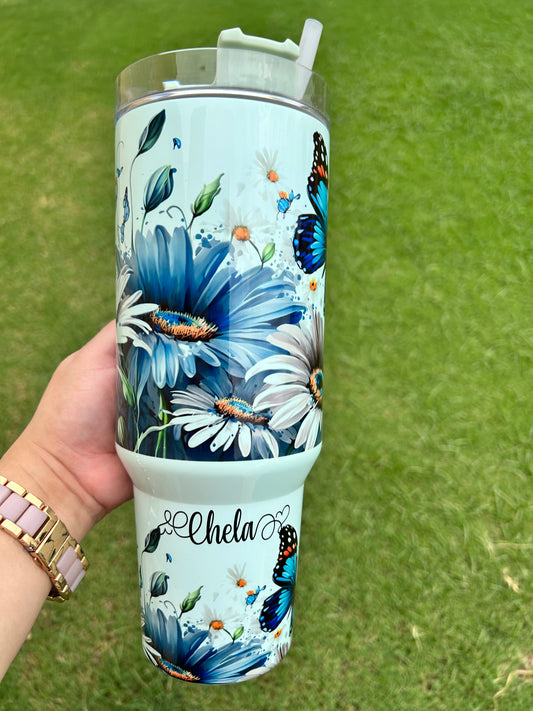 Blue Daisies Butterfly 40oz Tumbler