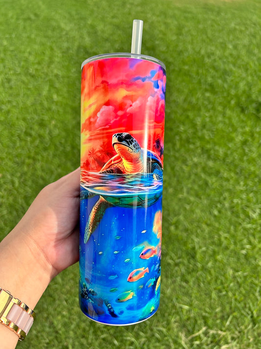Ocean Sea Turtle Sunset 20 oz double wall tumbler! Beautiful vibrant colors!