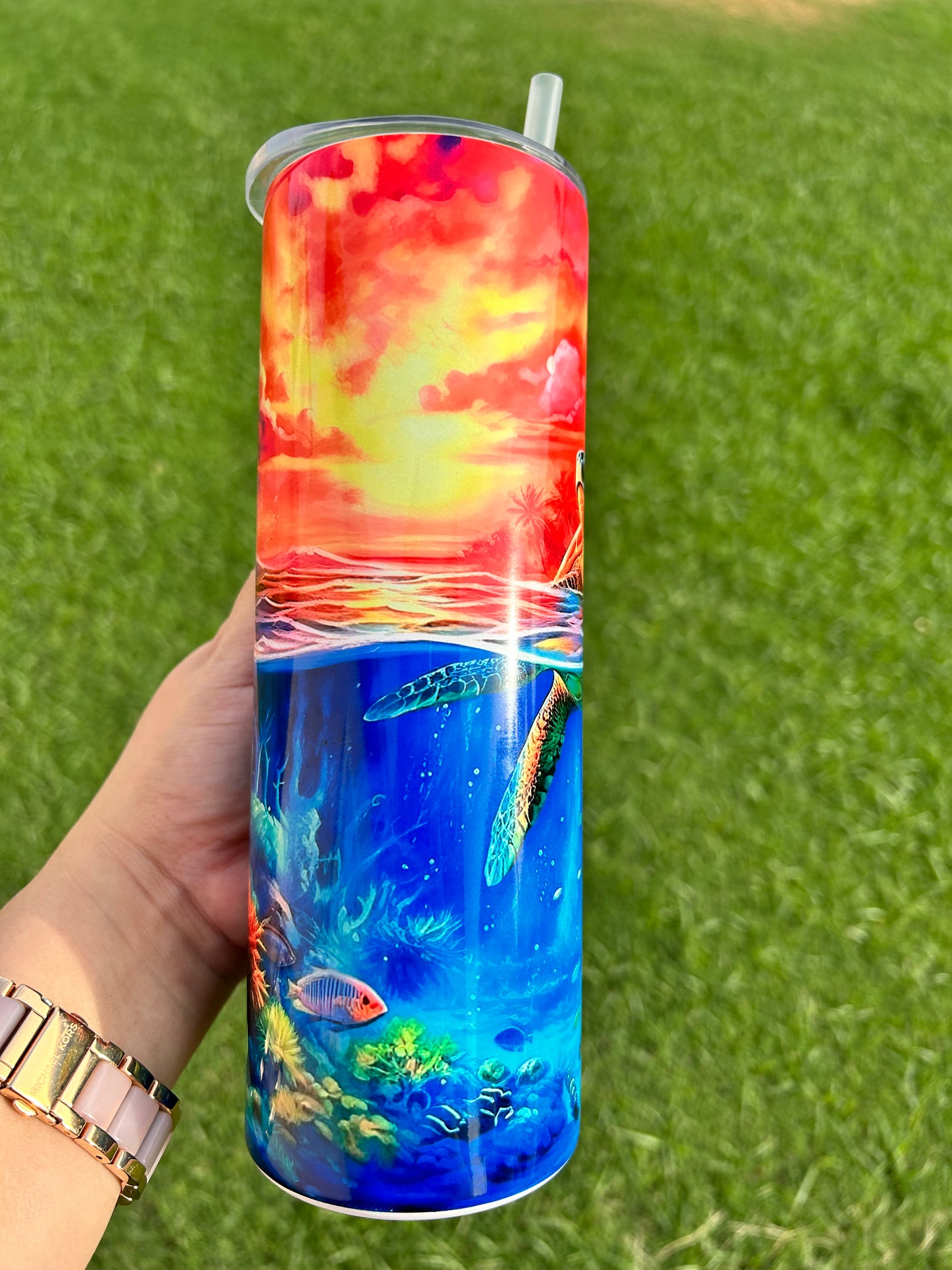 Ocean Sea Turtle Sunset 20 oz double wall tumbler! Beautiful vibrant colors!