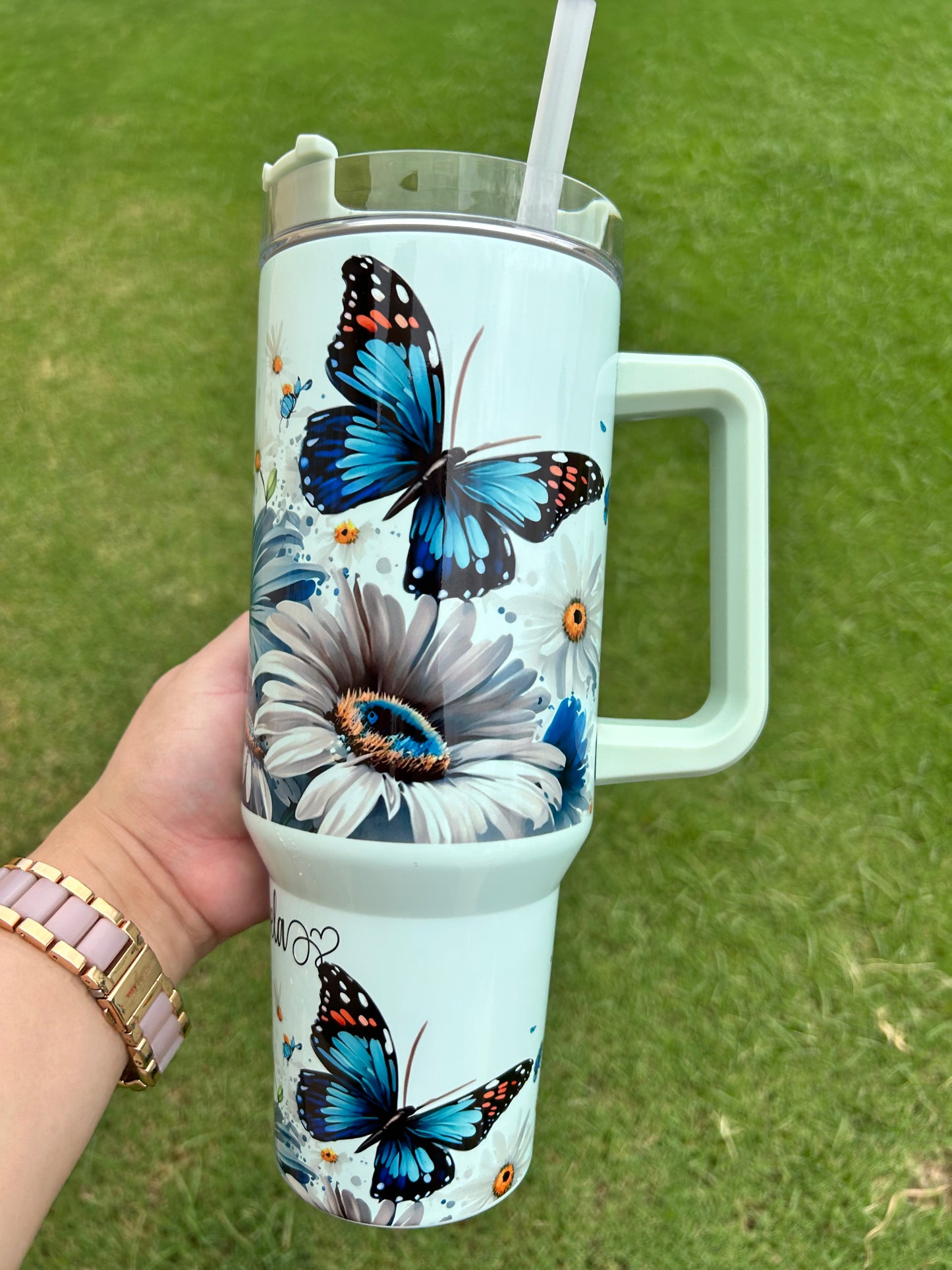 Blue Daisies Butterfly 40oz Tumbler