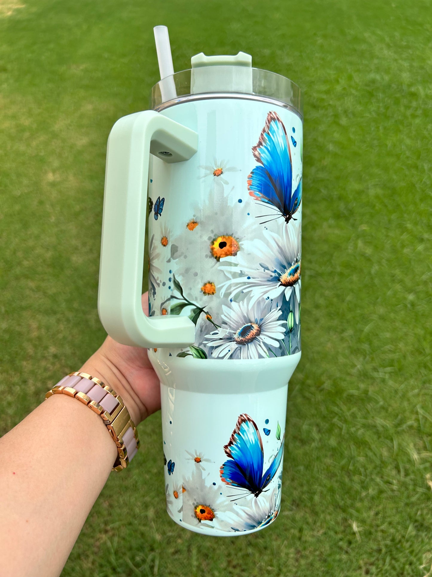 Blue Daisies Butterfly 40oz Tumbler