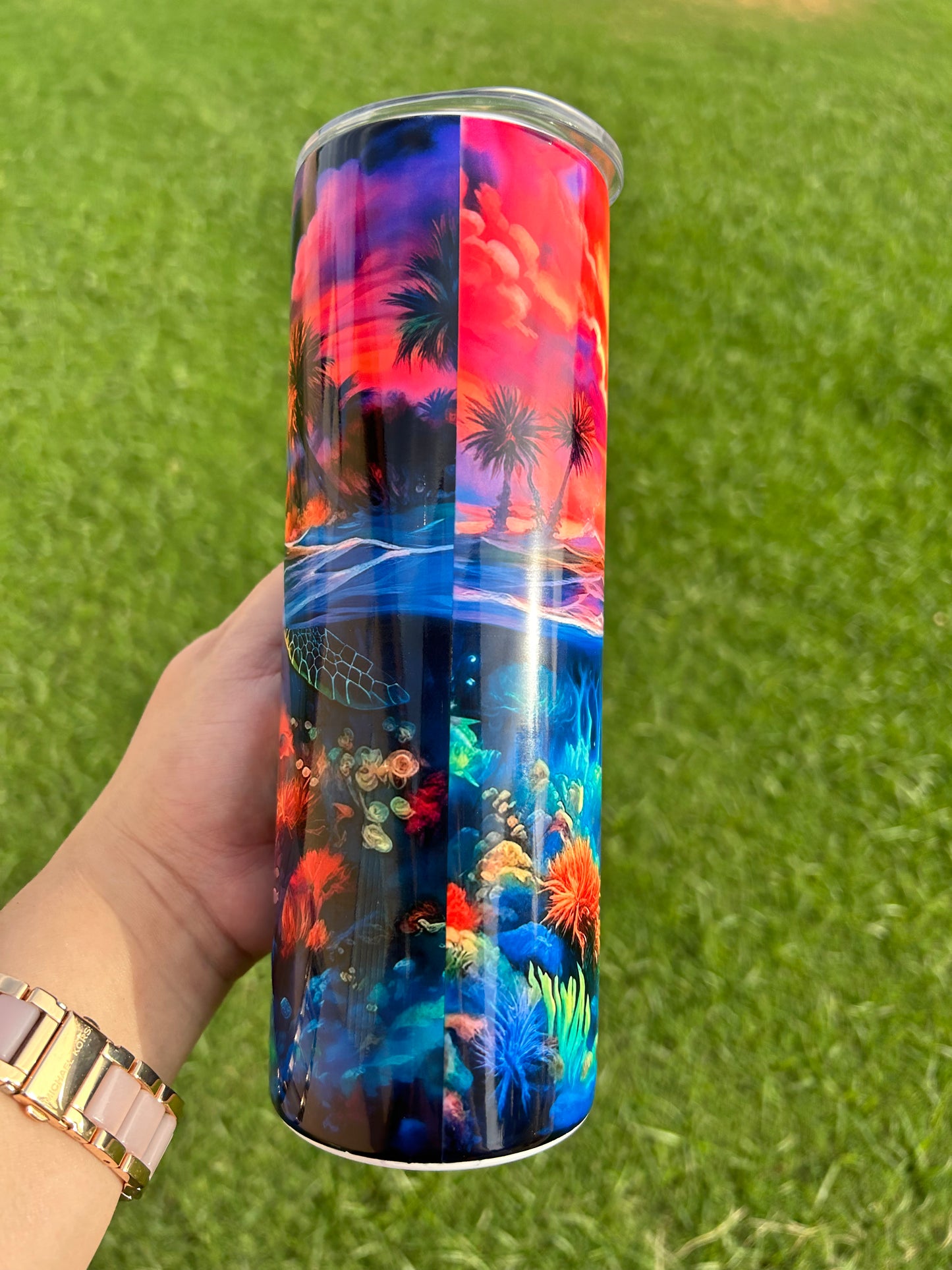 Ocean Sea Turtle Sunset 20 oz double wall tumbler! Beautiful vibrant colors!