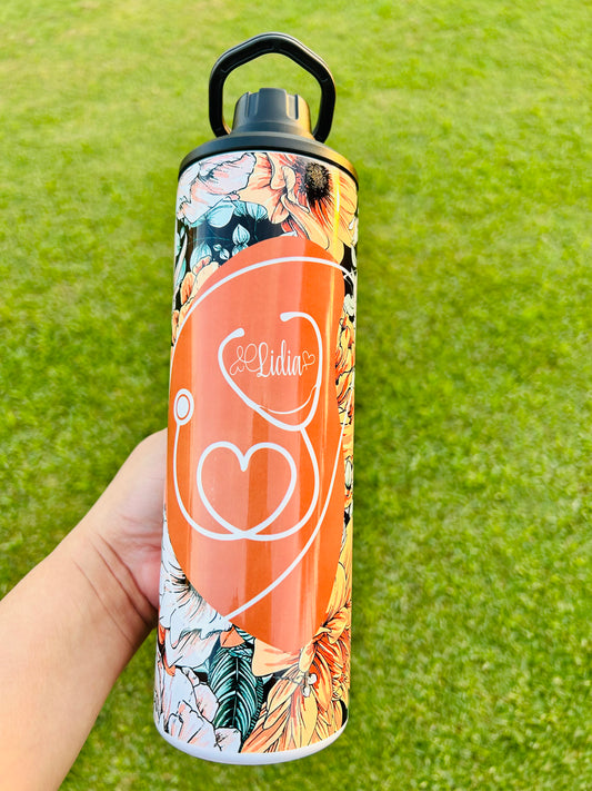 Medical Nurse Floral Heart Stethoscope Travel Tumbler