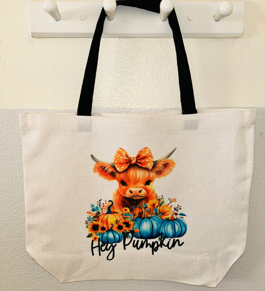 Hey Pumpkin Highland Cow Tote Bag