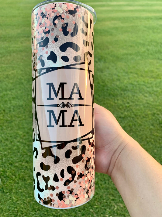 MAMA Leopard Faux Glitter 20oz tumbler